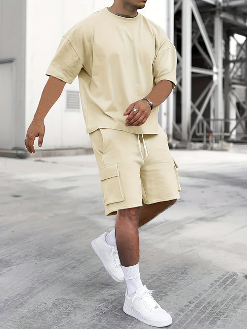 Casual T-shirt and Cargo Shorts Set for Men