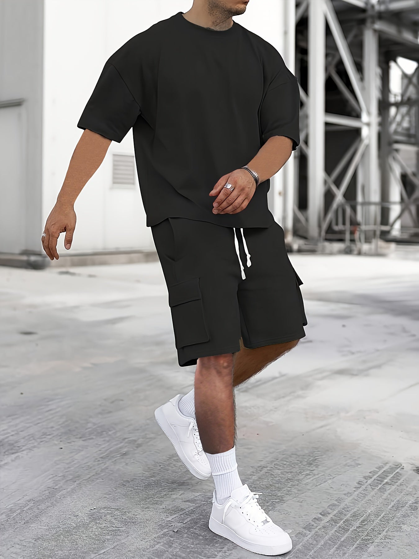 Casual T-shirt and Cargo Shorts Set for Men
