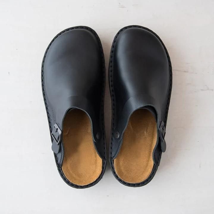Men's Leather Clogs - Slip-On Mule Design with Adjustable Buckle Strap