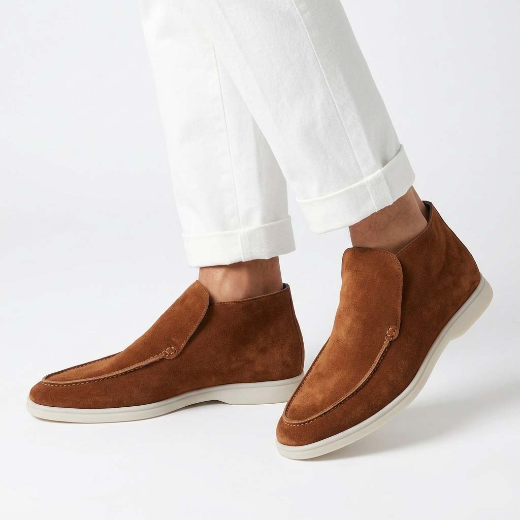 Men's Mid-Top Slip-On Shoes - Textured Apron Toe and Contrast Sole Detail