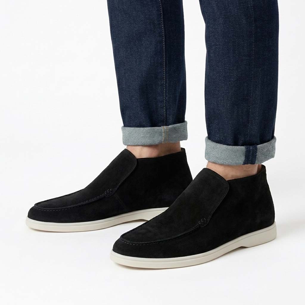 Men's Mid-Top Slip-On Shoes - Textured Apron Toe and Contrast Sole Detail