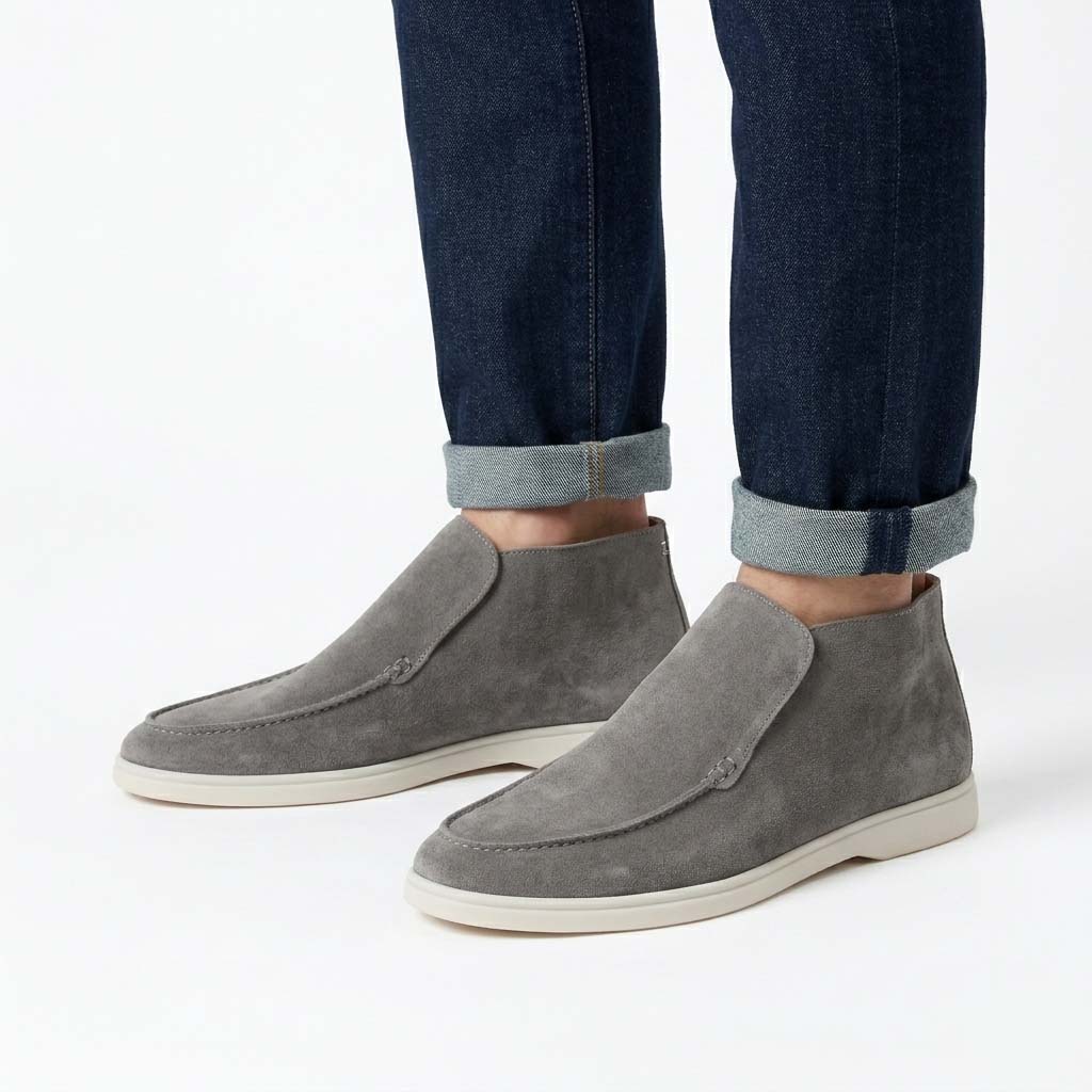 Men's Mid-Top Slip-On Shoes - Textured Apron Toe and Contrast Sole Detail