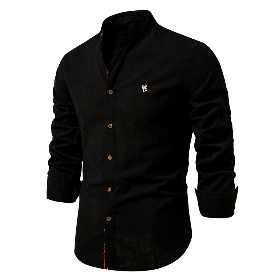 Men's Linen Shirt - Grandad Collar and Slim Fit Detail
