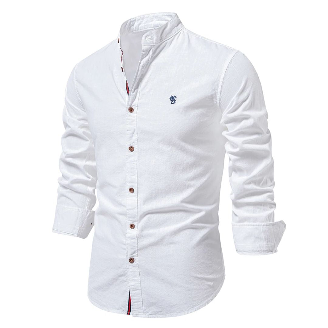 Men's Linen Shirt - Grandad Collar and Slim Fit Detail