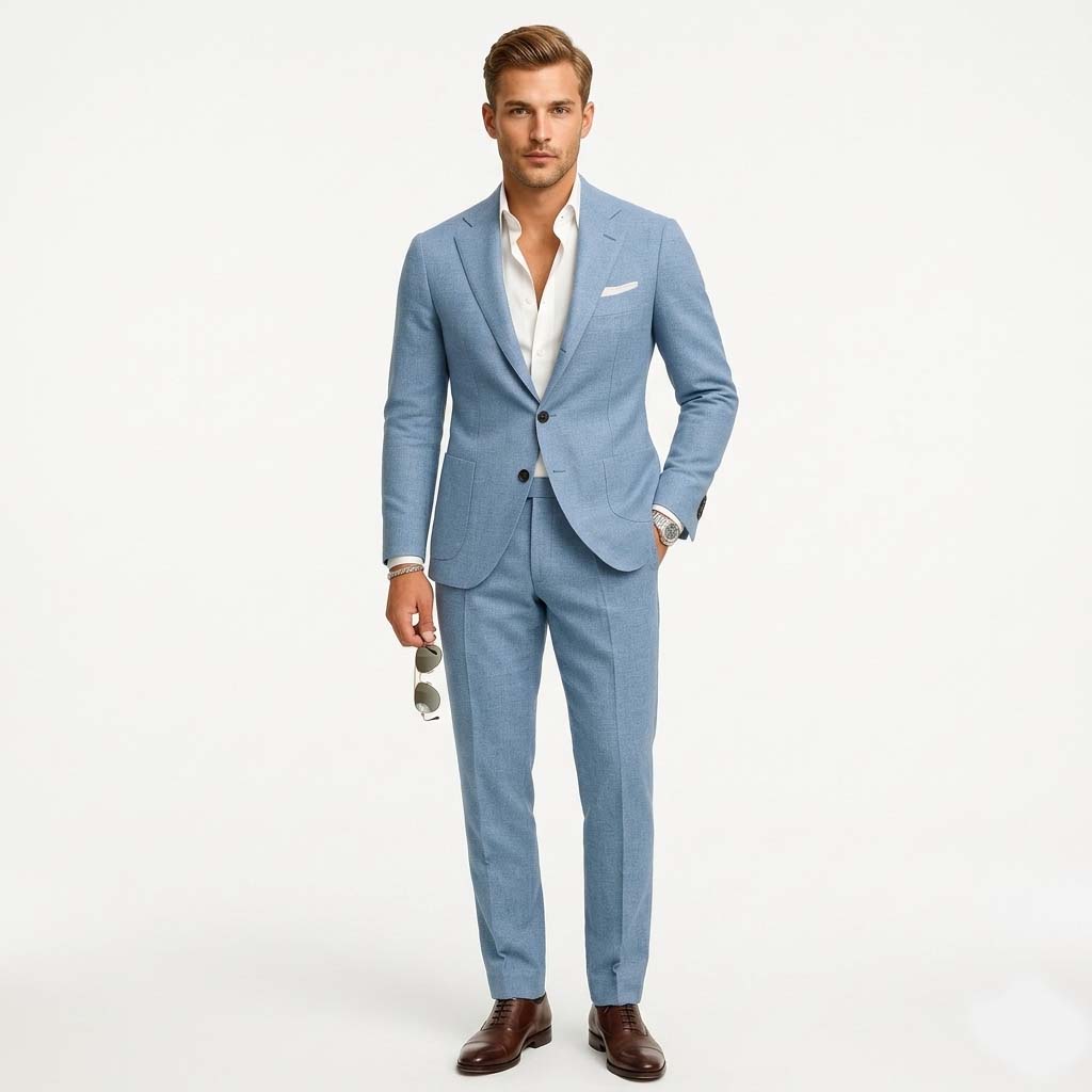 Men's Linen Suit - Slim Fit 2-Button Jacket and Tailored Trousers