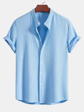 Men's Shirt - Vertical Textured Seersucker Design with Grandad Collar