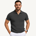 Men's Polo Shirt - Vertical Ribbed Knit Design and Slim Fit Short Sleeve Detail