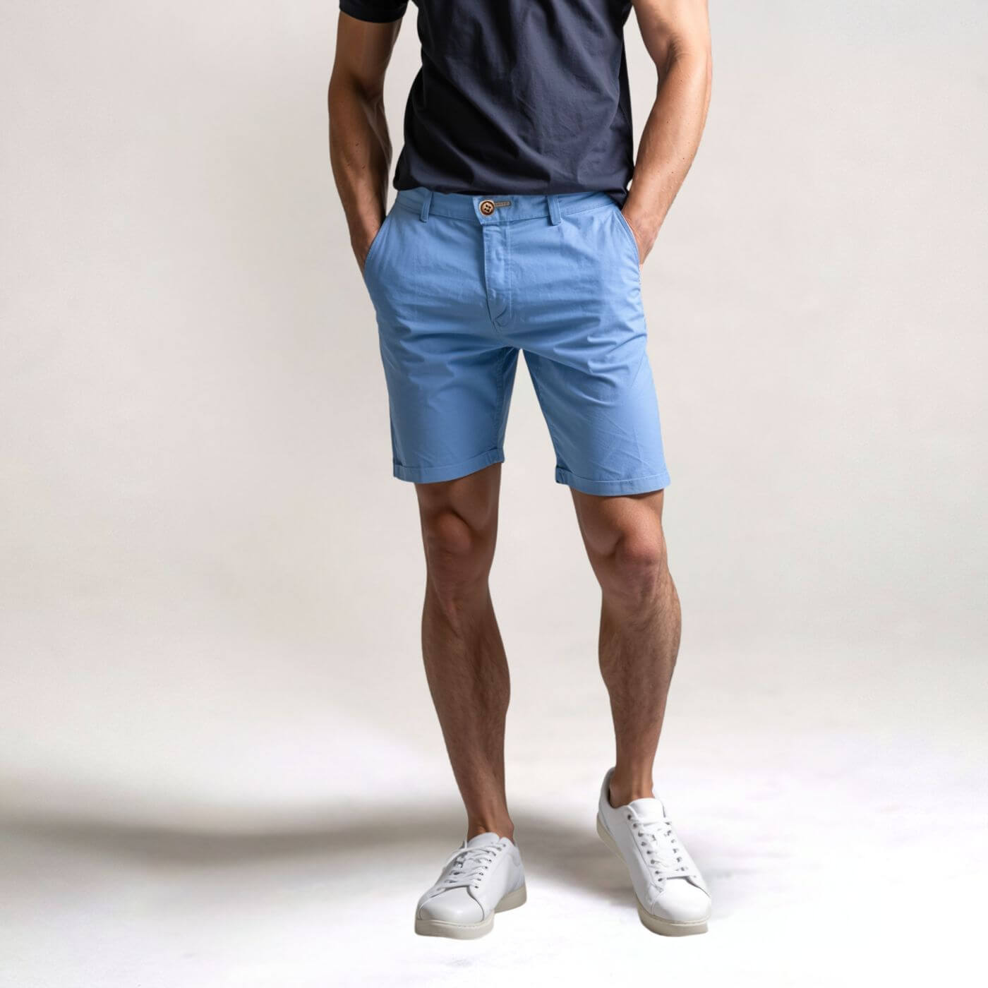 Men's Chino Shorts - Flat Front Design and Slim Fit Detail