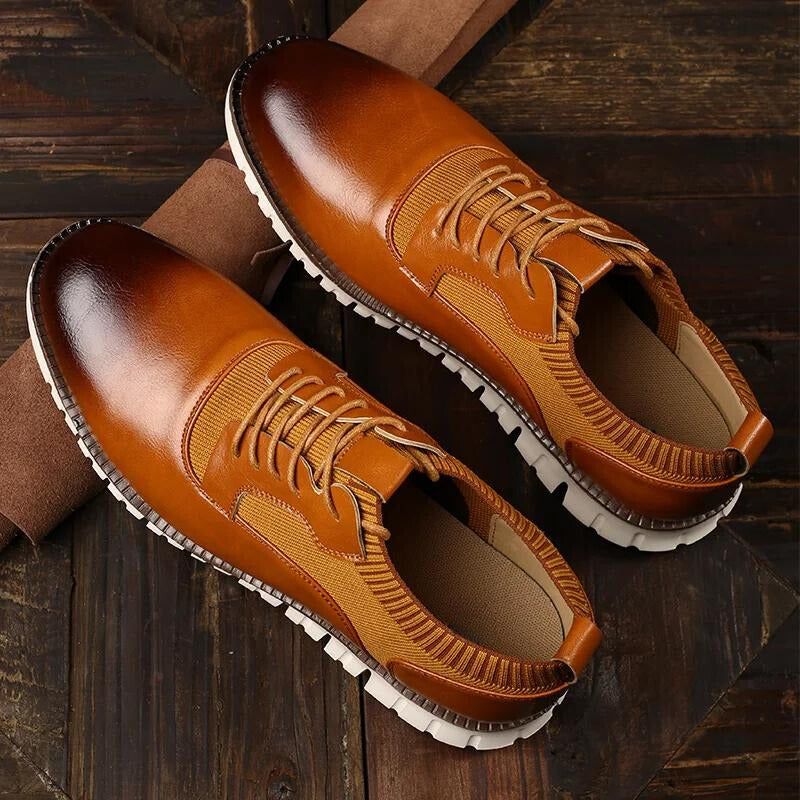 Men's Smart Trainers - Leather Burnished Toe with Knitted Sock Collar
