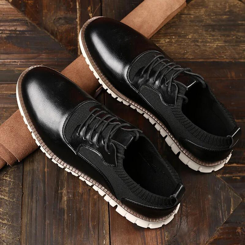 Men's Smart Trainers - Leather Burnished Toe with Knitted Sock Collar