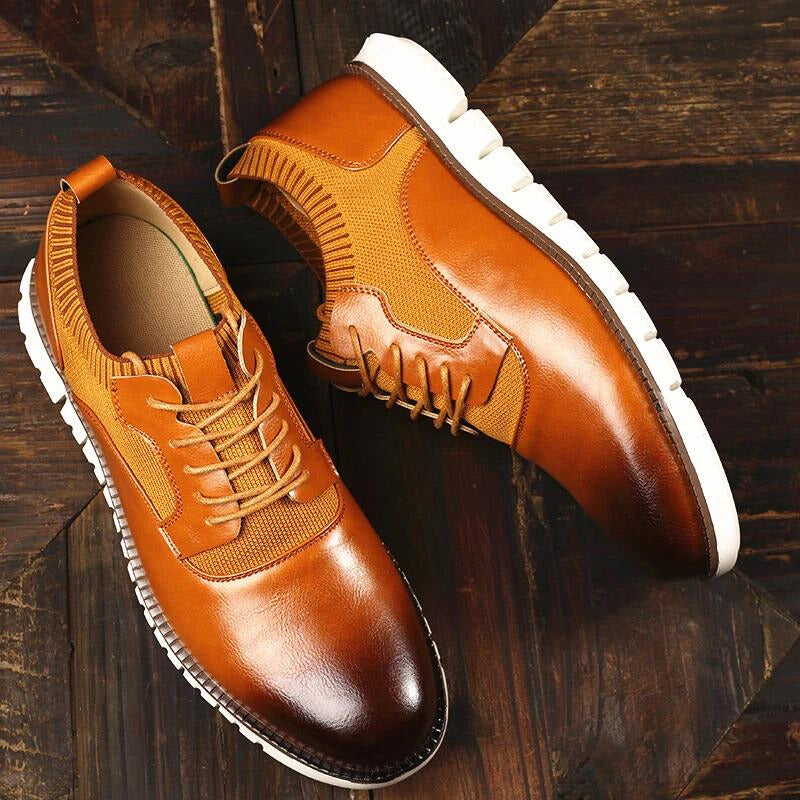 Men's Smart Trainers - Leather Burnished Toe with Knitted Sock Collar