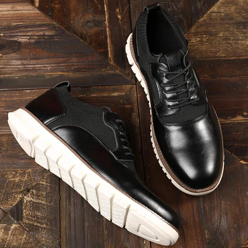 Men's Smart Trainers - Leather Burnished Toe with Knitted Sock Collar