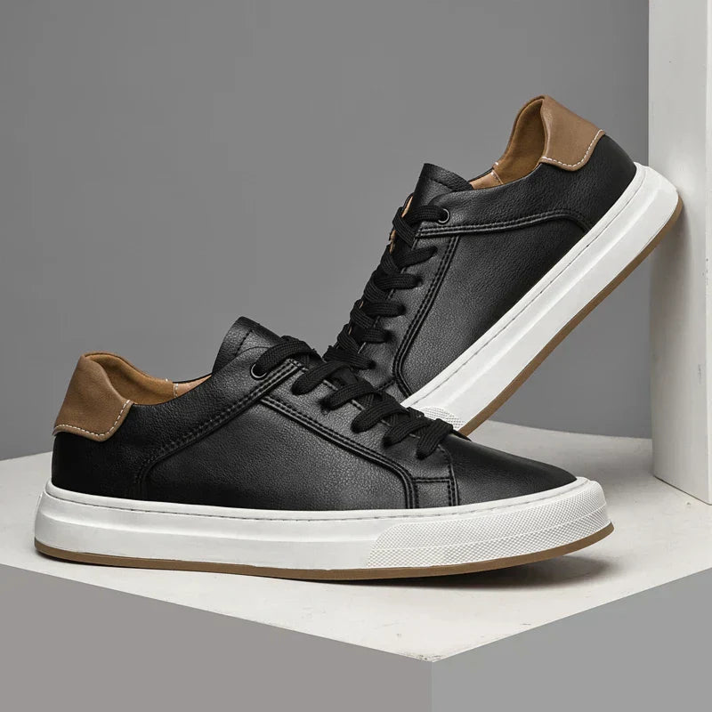 Men's Sneakers - Leather Lace-Up Front with Contrast Heel Tab