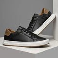 Men's Sneakers - Leather Lace-Up Front with Contrast Heel Tab