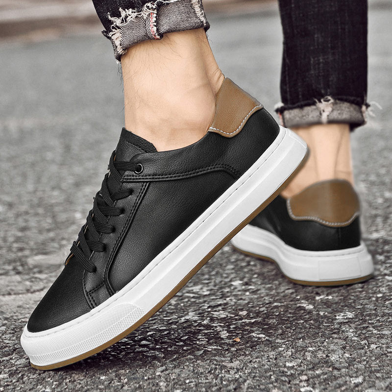 Men's Sneakers - Leather Lace-Up Front with Contrast Heel Tab