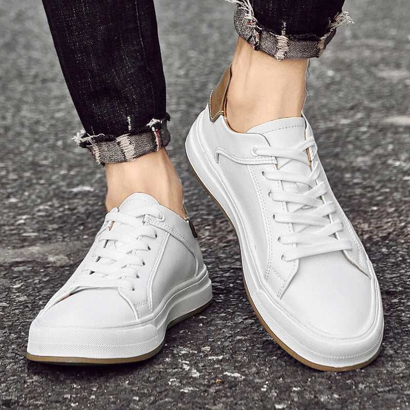 Men's Sneakers - Leather Lace-Up Front with Contrast Heel Tab