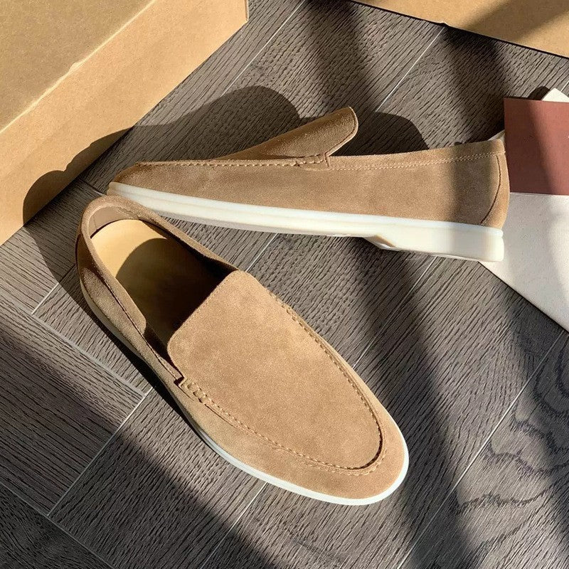 Men's Loafers - Slip-On Design and Contrast Sole Detail