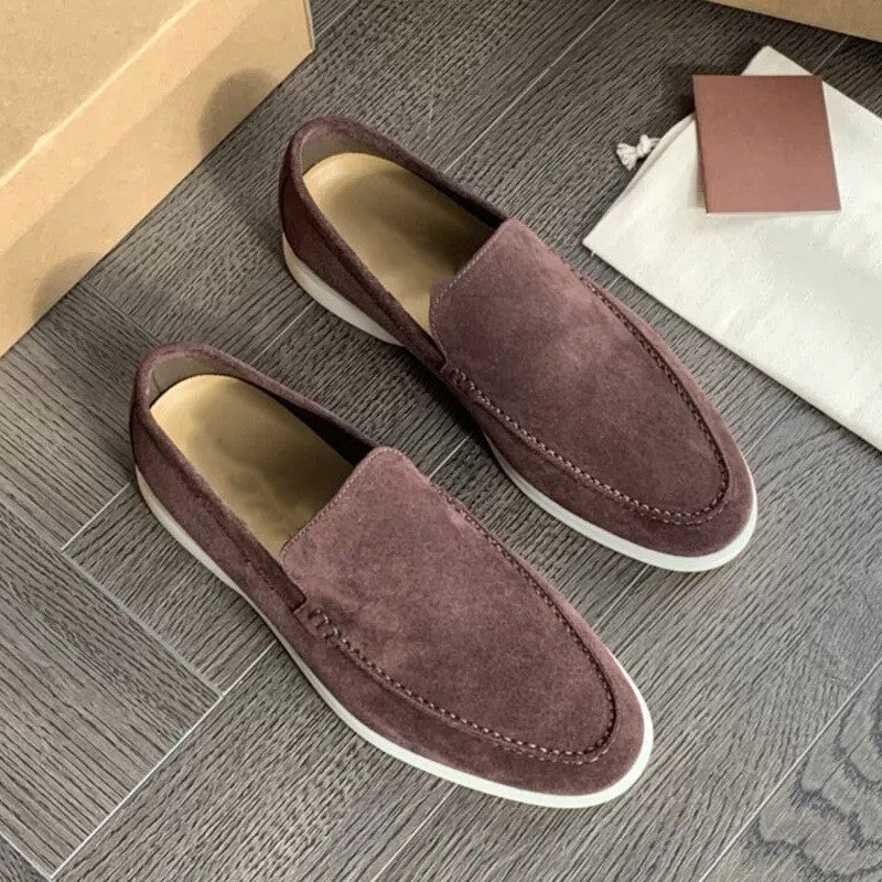 Men's Loafers - Slip-On Design and Contrast Sole Detail