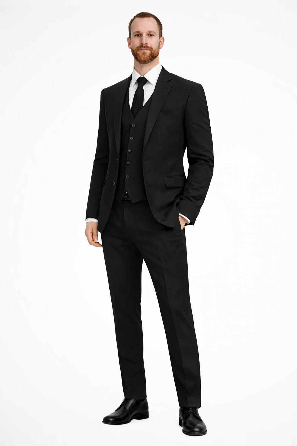 Men's Three-Piece Suit - Notch Lapel Jacket with Matching Waistcoat and Tailored Trousers