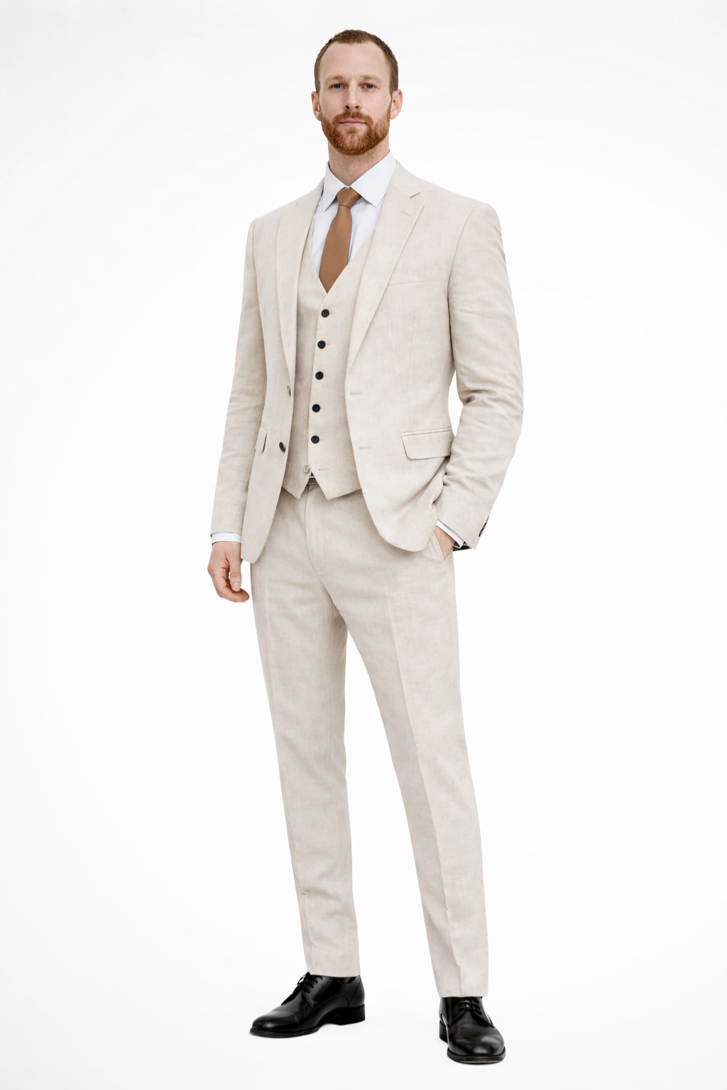 Men's Three-Piece Suit - Notch Lapel Jacket with Matching Waistcoat and Tailored Trousers
