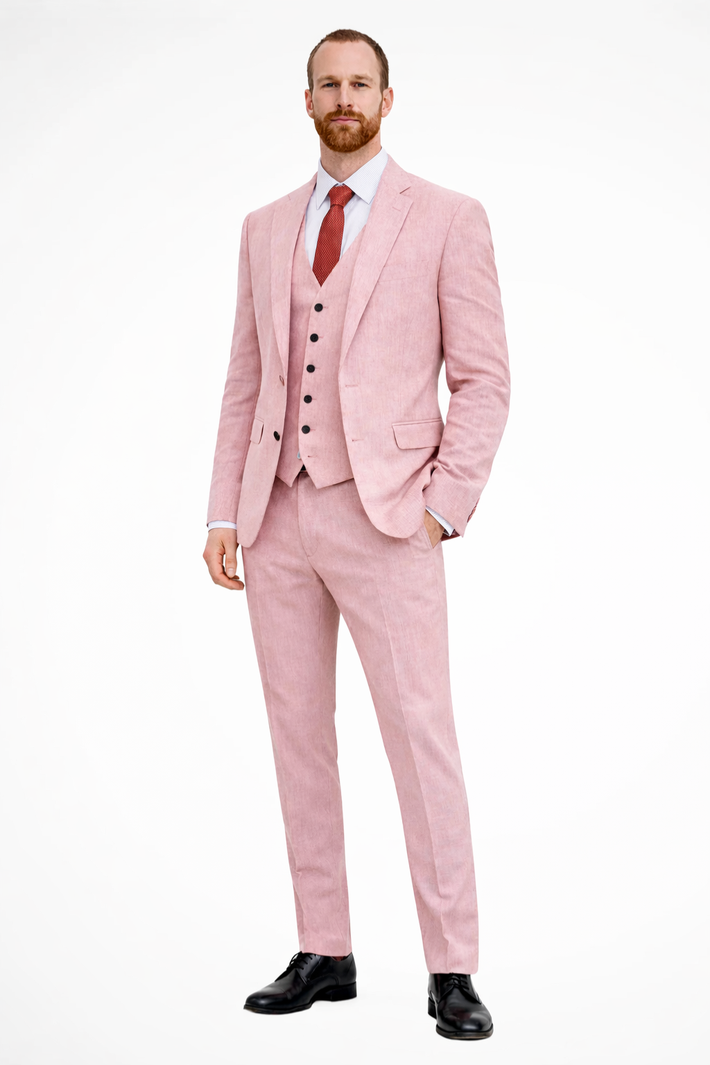 Men's Three-Piece Suit - Notch Lapel Jacket with Matching Waistcoat and Tailored Trousers