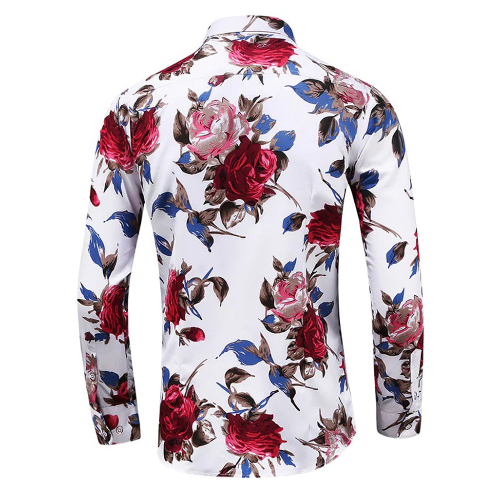Men's Shirt - Floral Print Design and Long Sleeve Detail
