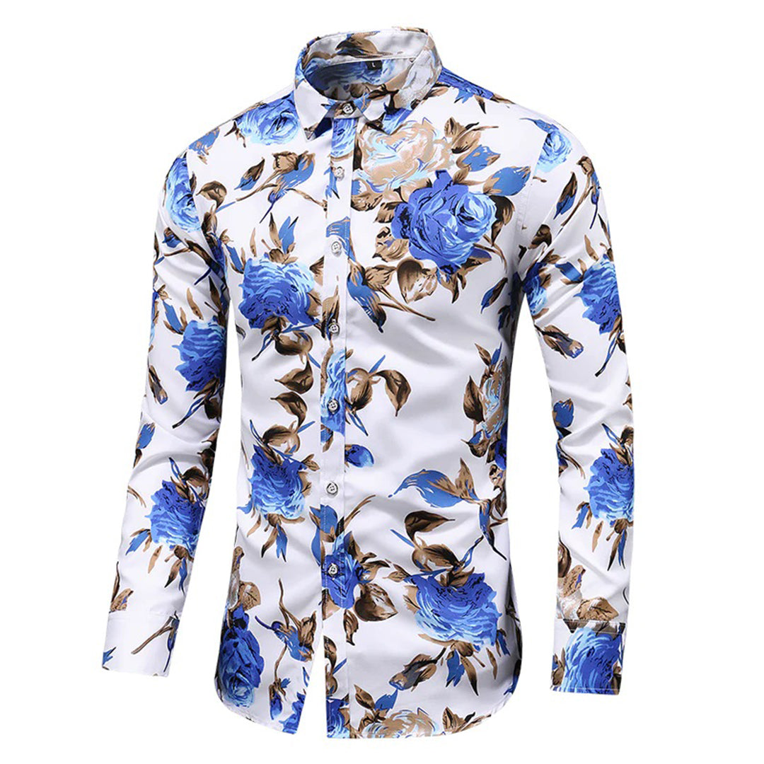 Men's Shirt - Floral Print Design and Long Sleeve Detail