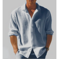 Men's Linen Shirt - Button-Down Front and Relaxed Long Sleeve Detail