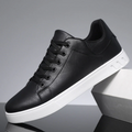 Men's Trainers - Leather Lace-Up Design and Contrast Flat Sole Detail