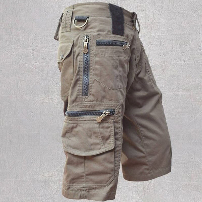Men's Cargo Shorts - Multi-Pocket Design with Zip Fastening and D-Ring Detail