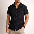 Men's Short Sleeve Shirt - Textured Vertical Distressed Print and Rolled Hem Detail