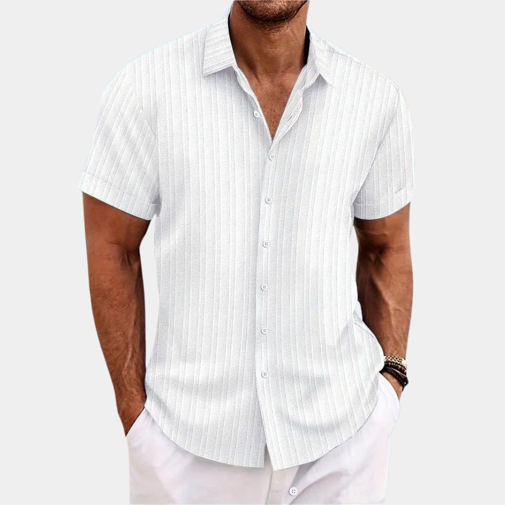 Men's Shirt - Vertical Textured Stripe Design with Classic Collar