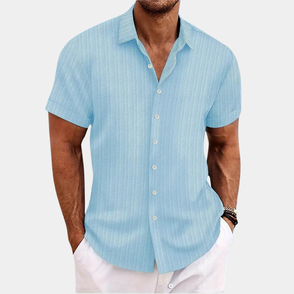 Men's Shirt - Vertical Textured Stripe Design with Classic Collar