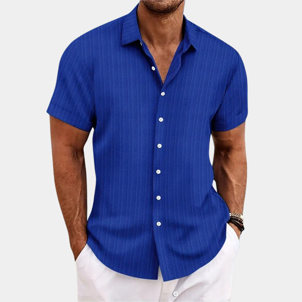 Men's Shirt - Vertical Textured Stripe Design with Classic Collar