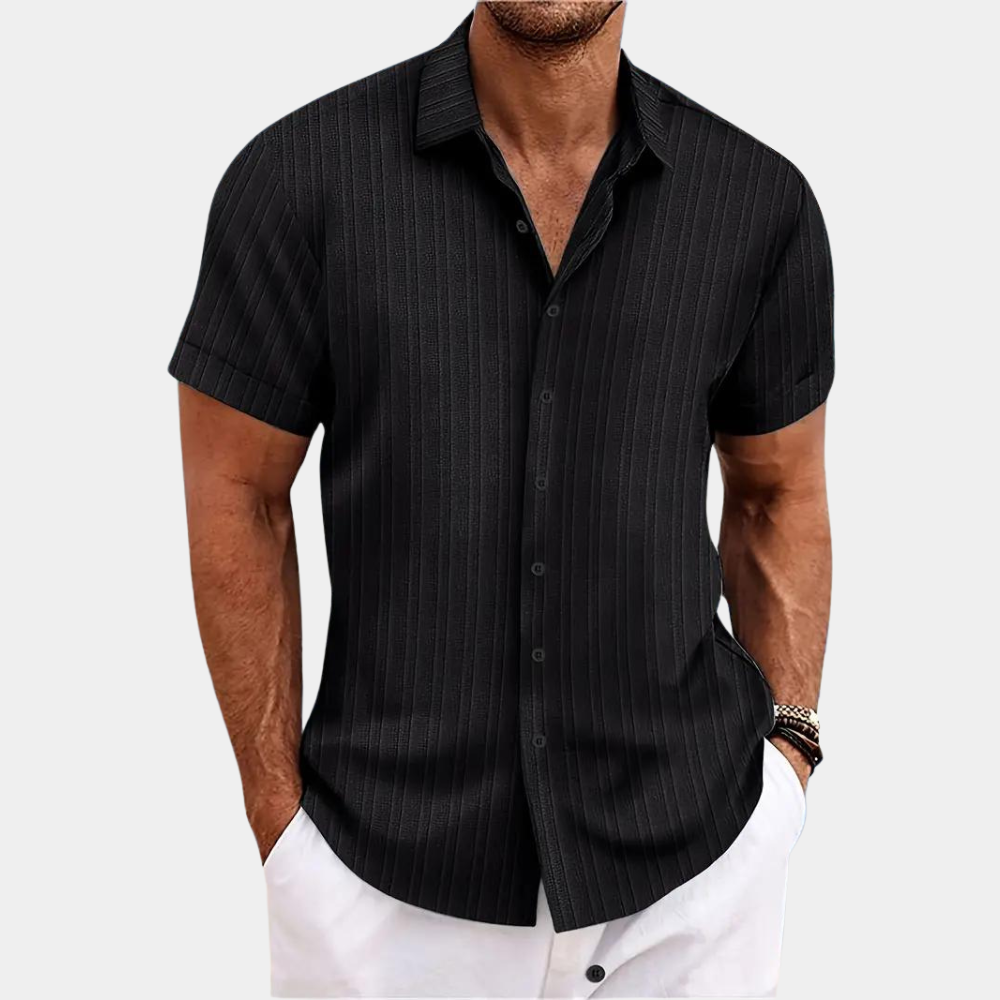 Men's Shirt - Vertical Textured Stripe Design with Classic Collar