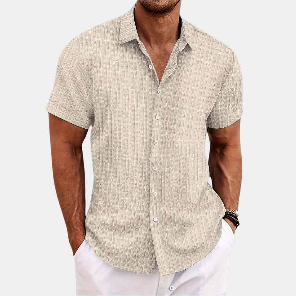 Men's Shirt - Vertical Textured Stripe Design with Classic Collar