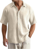 Men's Shirt - Textured Check Pattern and Short Sleeve Detail