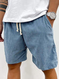 Men's Textured Drawstring Shorts - Ribbed Finish and Side Pocket Detail