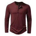 Men's Long Sleeve Henley Shirt - Button Placket and Slub Texture Detail