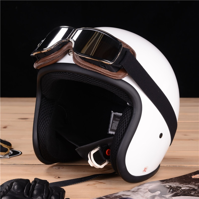 Retro Motorcycle Goggles - Leather Padded Frame with Adjustable Strap and Tinted Lens Detail