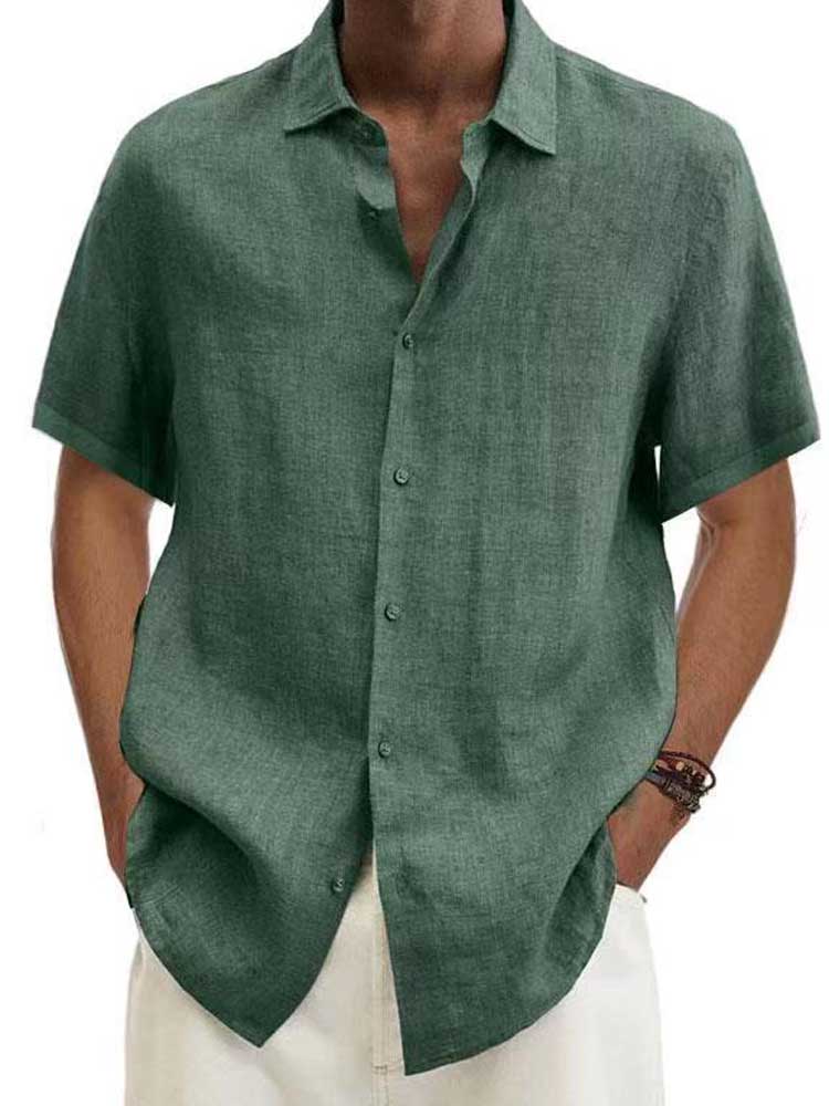 Men's Linen Shirt - Short Sleeve Button-Down Design and Relaxed Fit Detail