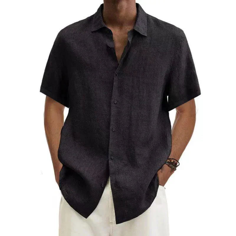 Men's Linen Shirt - Short Sleeve Button-Down Design and Relaxed Fit Detail