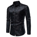 Men's Slim Fit Shirt - Floral Jacquard Pattern and Long Sleeve Detail