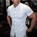 Men's Short Sleeve Shirt - Muscle Fit Design with Contrast Button Detail