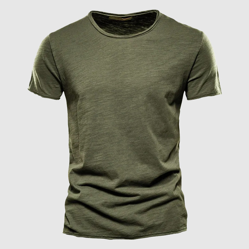 Men's T-Shirt - Slub Texture with Rolled Hem and Short Sleeve Detail