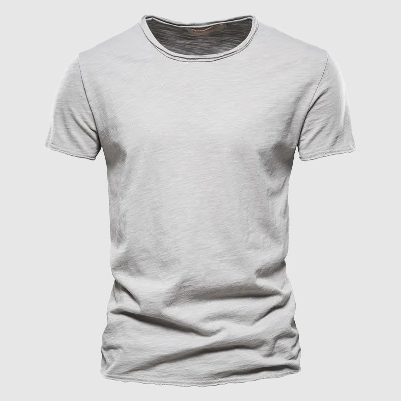 Men's T-Shirt - Slub Texture with Rolled Hem and Short Sleeve Detail