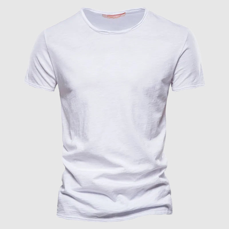Men's T-Shirt - Slub Texture with Rolled Hem and Short Sleeve Detail