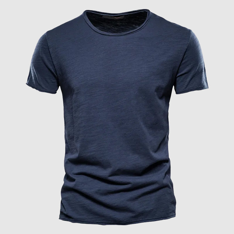 Men's T-Shirt - Slub Texture with Rolled Hem and Short Sleeve Detail