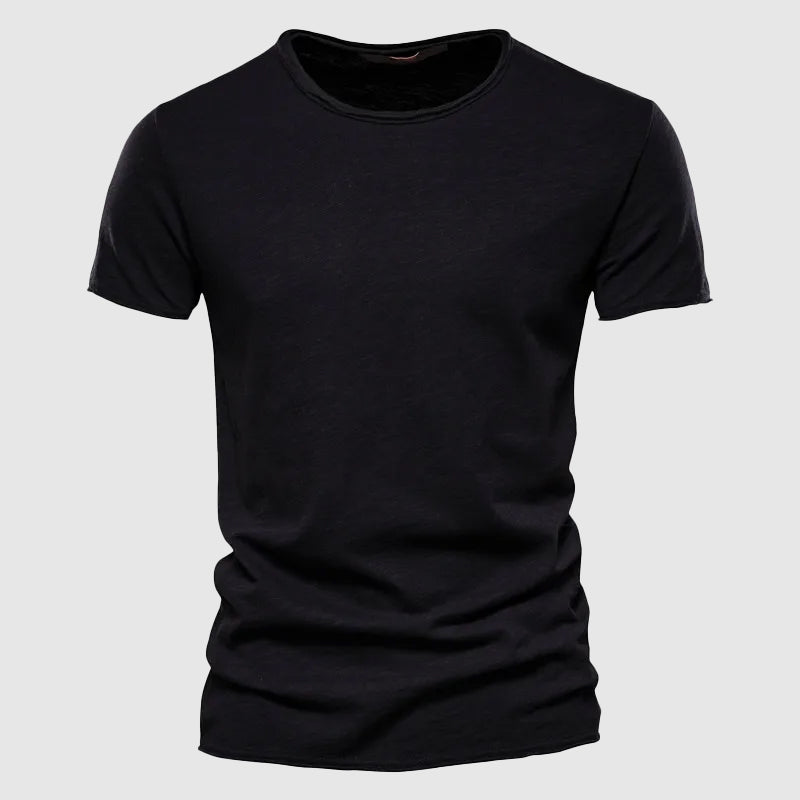 Men's T-Shirt - Slub Texture with Rolled Hem and Short Sleeve Detail