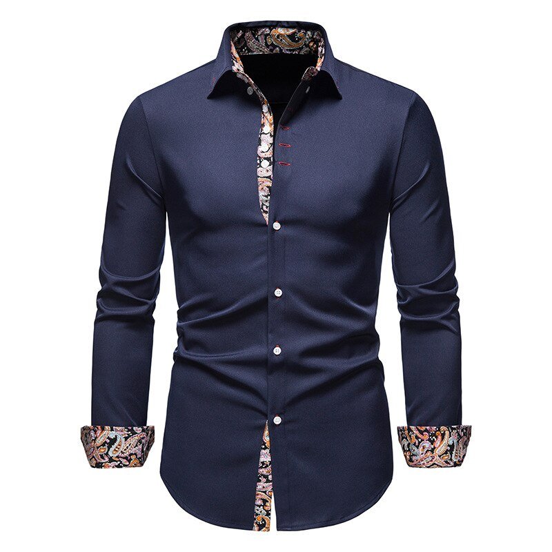 Men's Dress Shirt - Paisley Contrast Lining and Tailored Slim Fit